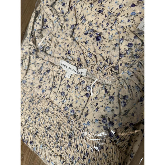 NWT! English Factory Square Neck Ruffle Minidress in Cream/Purple Size Small - Picture 3 of 5